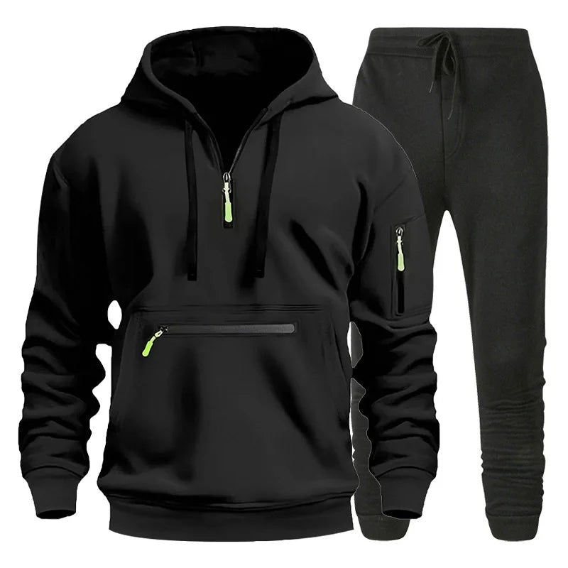 New Men Autumn Winter Sets Zipper Hoodie + Pants 2 Pieces Tracksuit Male Sportswear Clothing Casual Sweatsuit EU Size-AMAZON FACTORY