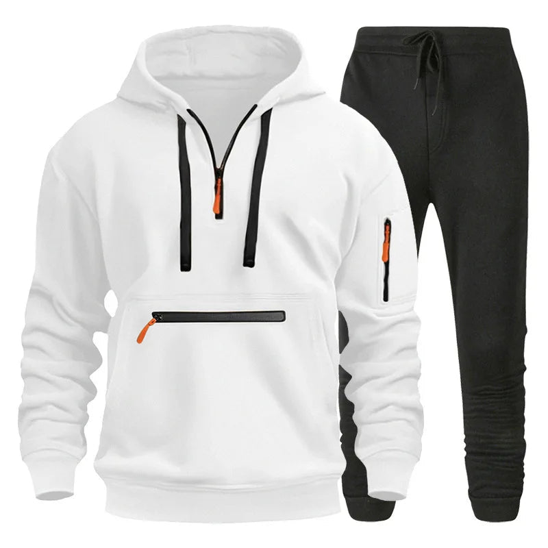 New Men Autumn Winter Sets Zipper Hoodie + Pants 2 Pieces Tracksuit Male Sportswear Clothing Casual Sweatsuit EU Size-AMAZON FACTORY