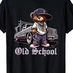 【New style】OLD SCHOOL Vintage Hip Hop Teddy Bear and Lowrider Chicano Graphic T-Shirt - Unisex Retro 80s Style Heavyweight 220g-AMAZON FACTORY