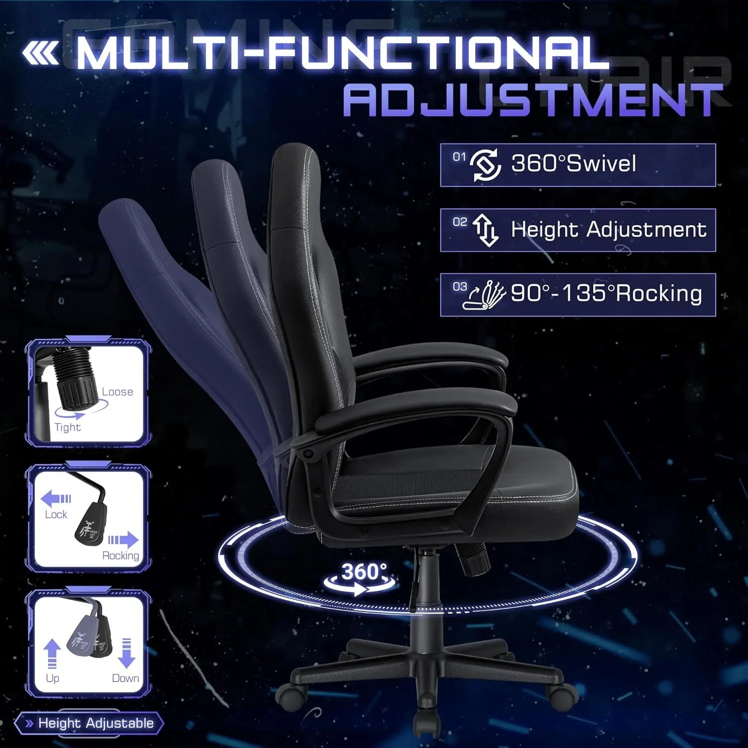 Office Gaming Chair High Back Leather Computer Chairs Ergonomic Height Adjustable Racing Game Desk Chair Executive Conference Ta-AMAZON FACTORY