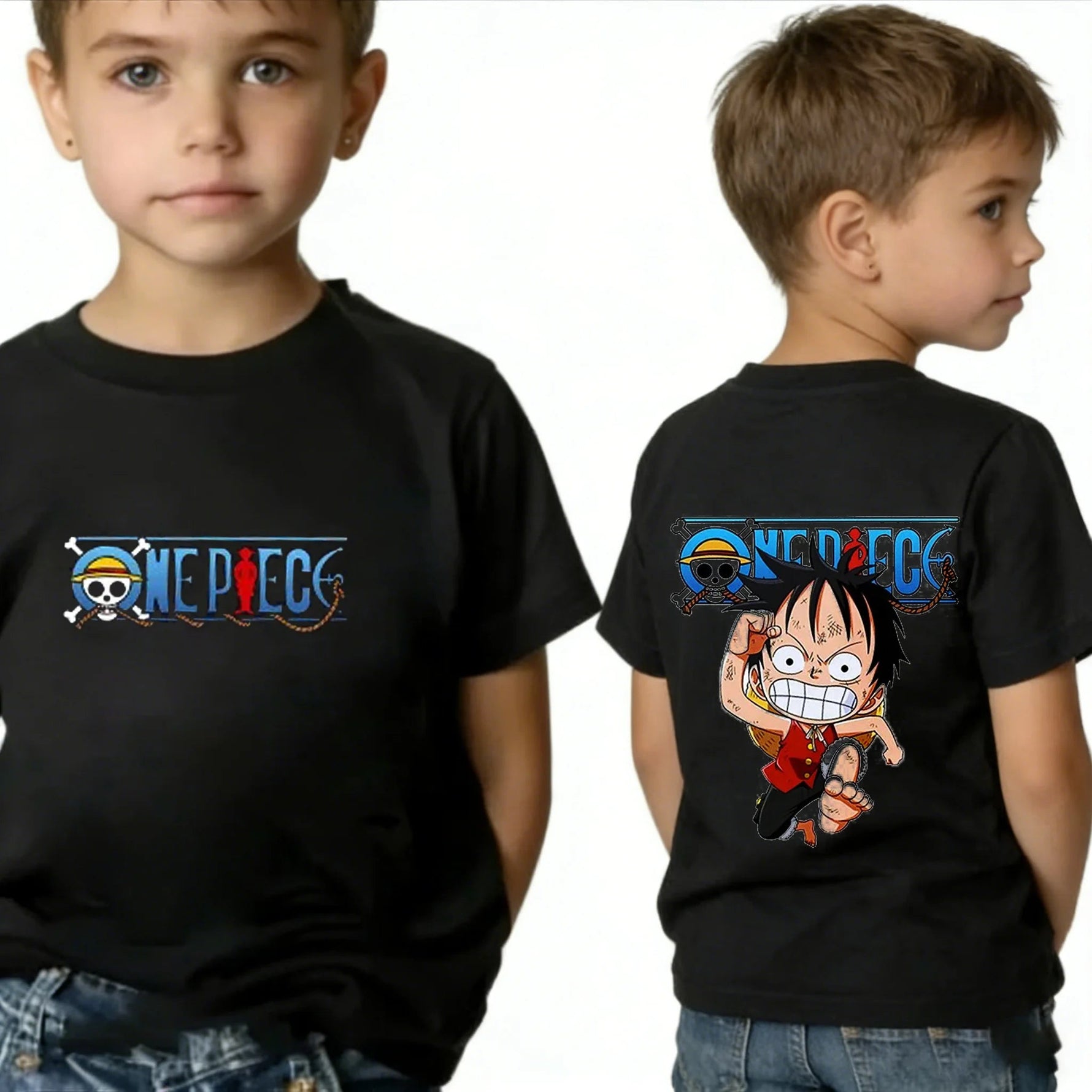 One Piece Boy's Girl's T Shirt Summer Kids Anime T-Shirt Luffy Zoro Nami Chopper Cute Clothes Cartoon Tees Birthday Gifts Tops-AMAZON FACTORY
