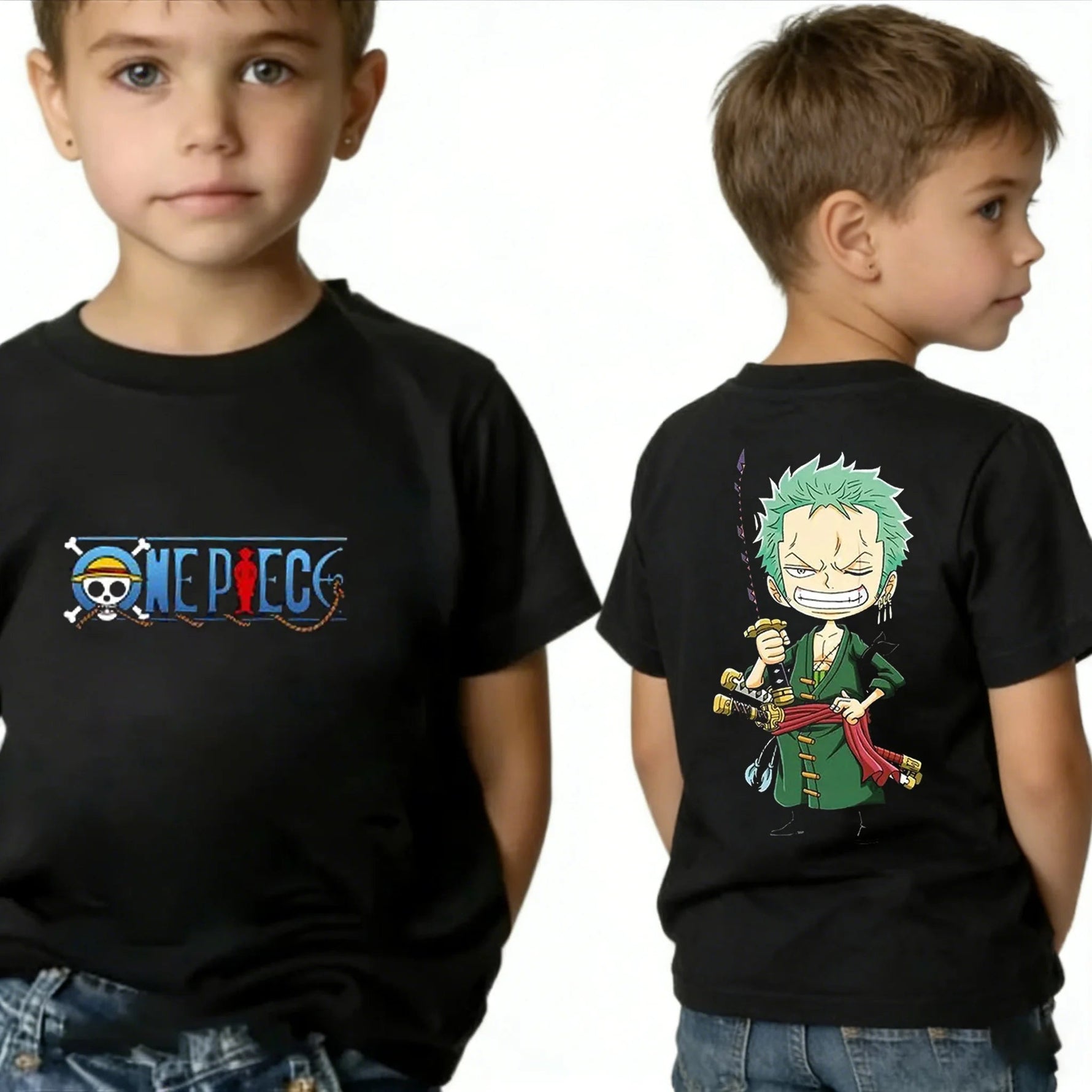 One Piece Boy's Girl's T Shirt Summer Kids Anime T-Shirt Luffy Zoro Nami Chopper Cute Clothes Cartoon Tees Birthday Gifts Tops-AMAZON FACTORY