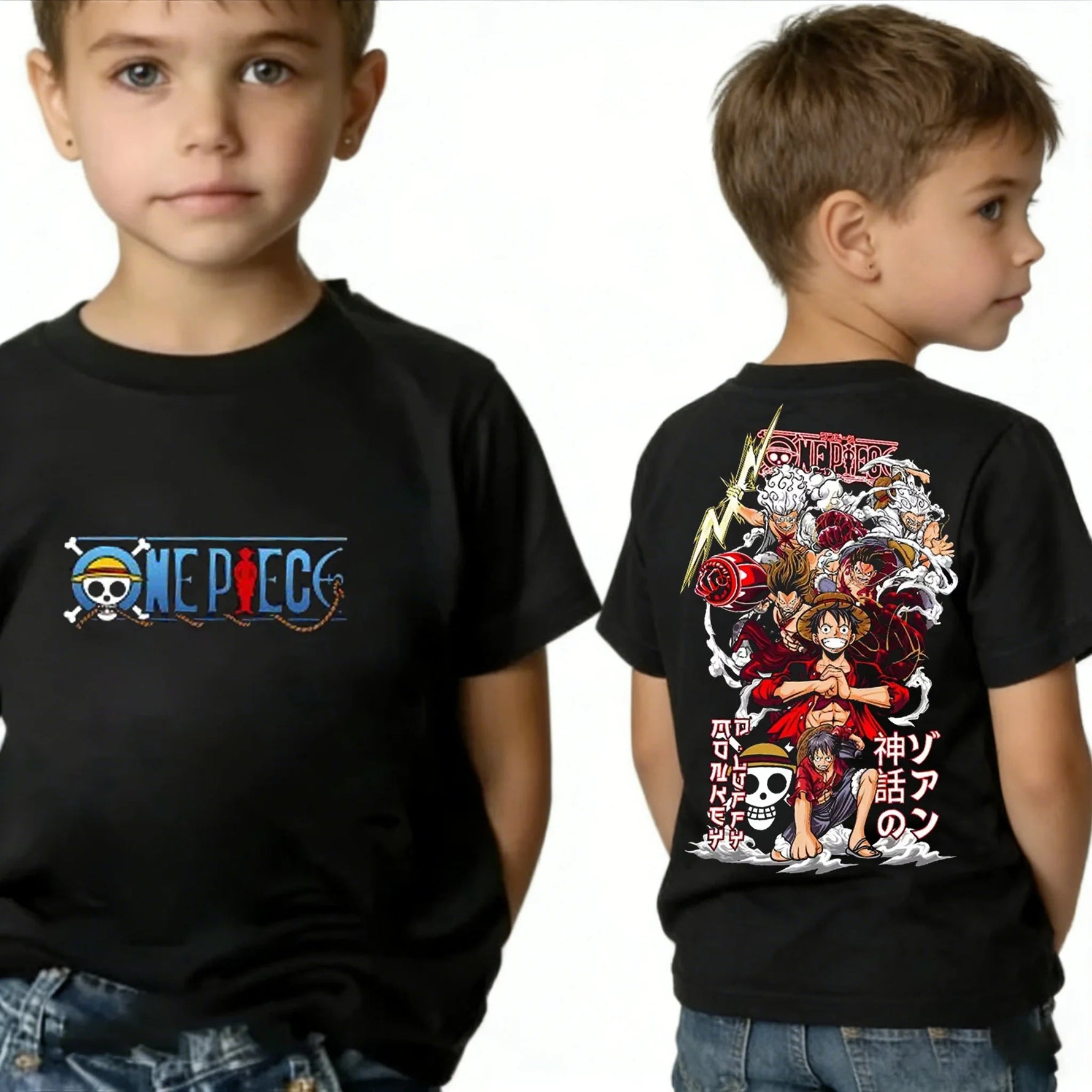One Piece Boy's Girl's T Shirt Summer Kids Anime T-Shirt Luffy Zoro Nami Chopper Cute Clothes Cartoon Tees Birthday Gifts Tops-AMAZON FACTORY