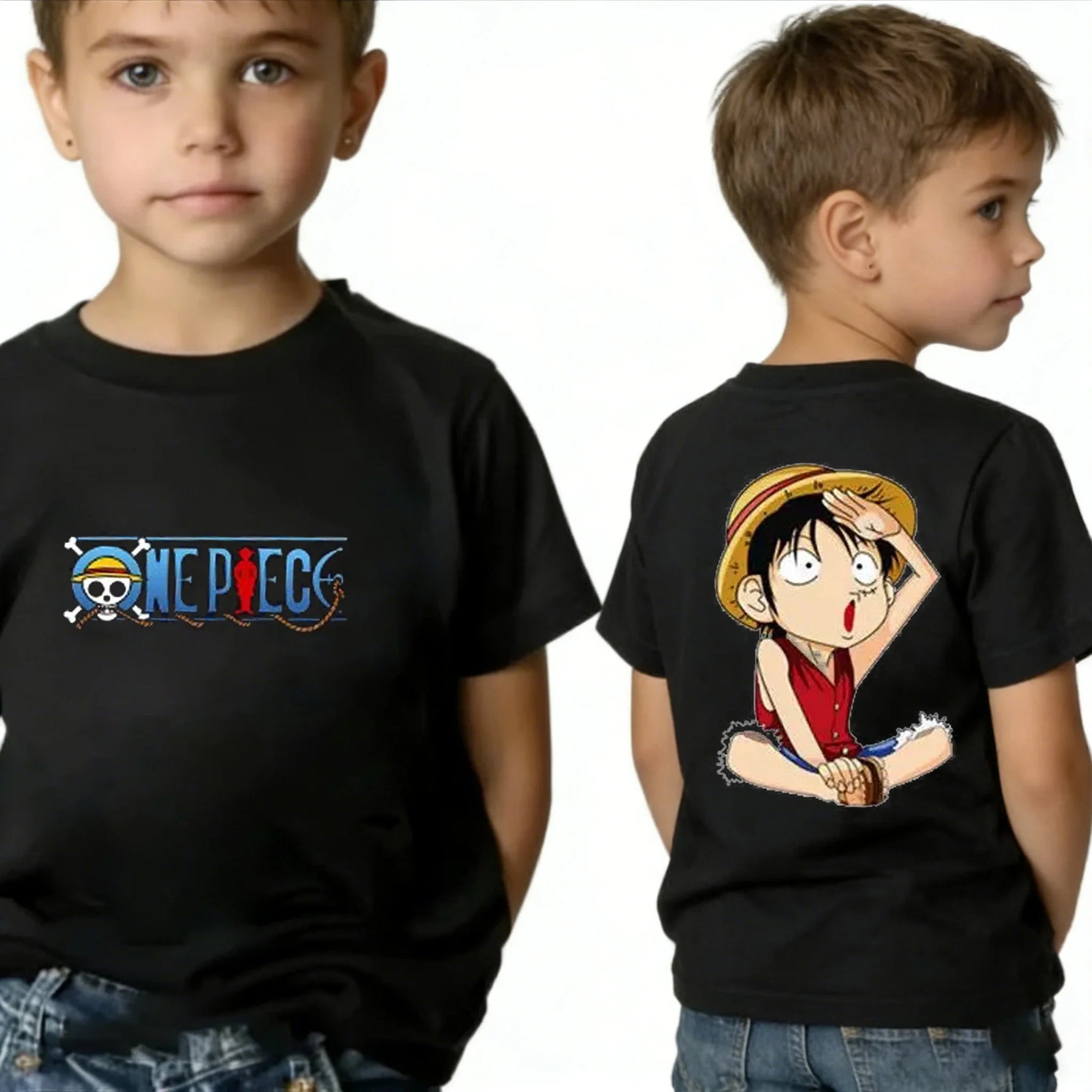 One Piece Boy's Girl's T Shirt Summer Kids Anime T-Shirt Luffy Zoro Nami Chopper Cute Clothes Cartoon Tees Birthday Gifts Tops-AMAZON FACTORY