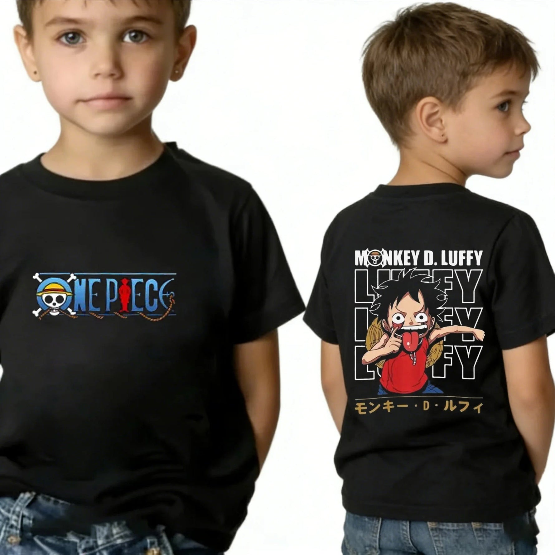One Piece Boy's Girl's T Shirt Summer Kids Anime T-Shirt Luffy Zoro Nami Chopper Cute Clothes Cartoon Tees Birthday Gifts Tops-AMAZON FACTORY