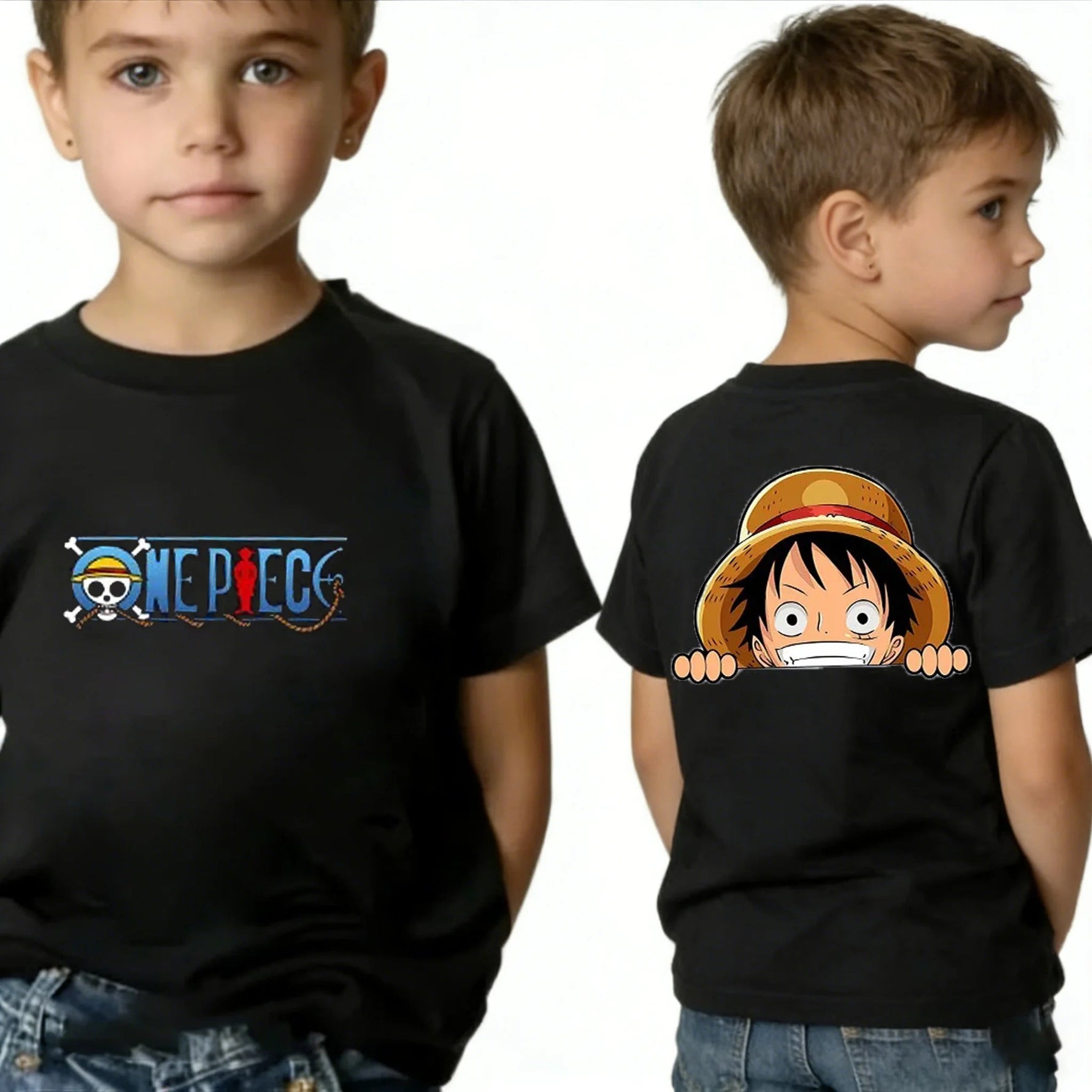 One Piece Boy's Girl's T Shirt Summer Kids Anime T-Shirt Luffy Zoro Nami Chopper Cute Clothes Cartoon Tees Birthday Gifts Tops-AMAZON FACTORY