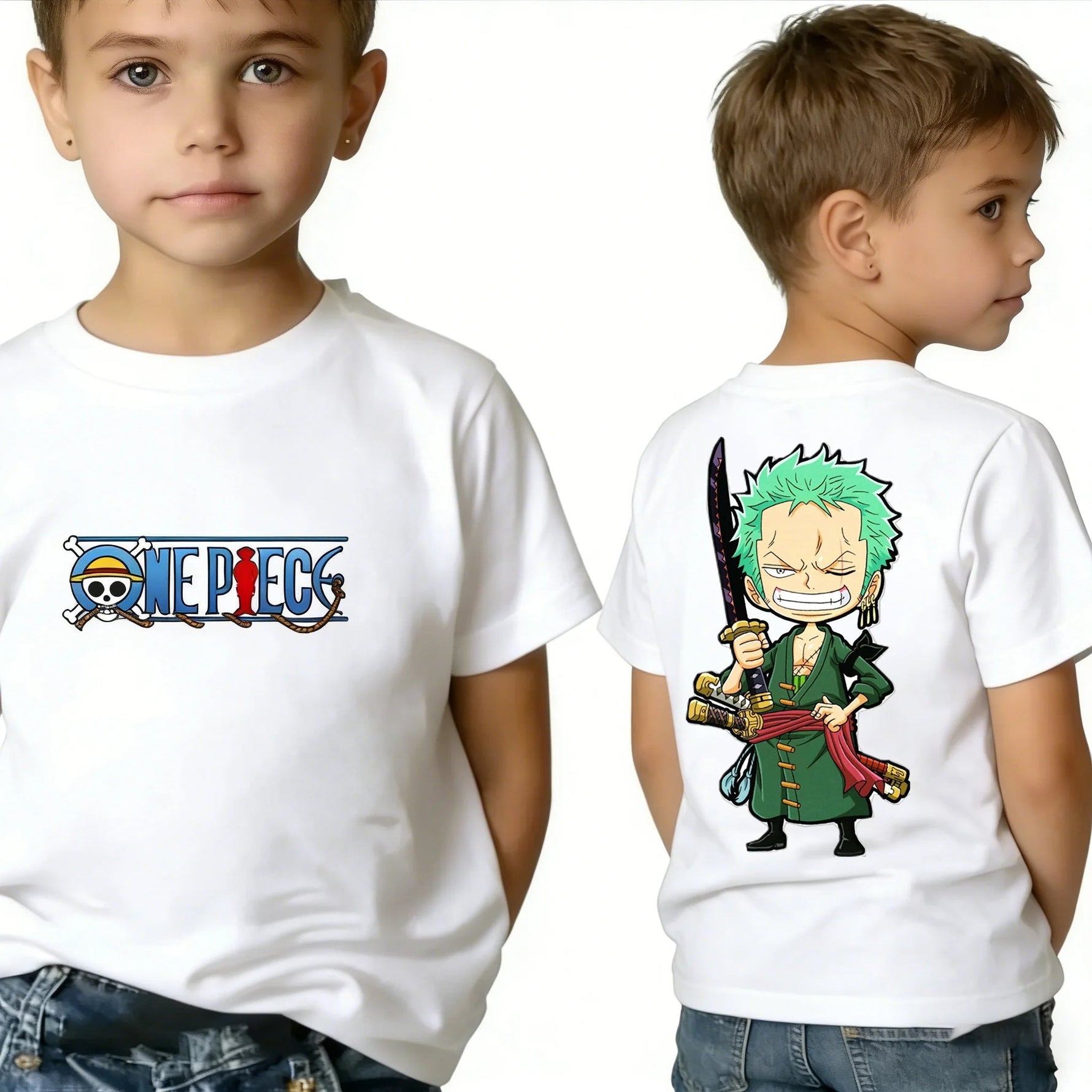 One Piece Boy's Girl's T Shirt Summer Kids Anime T-Shirt Luffy Zoro Nami Chopper Cute Clothes Cartoon Tees Birthday Gifts Tops-AMAZON FACTORY