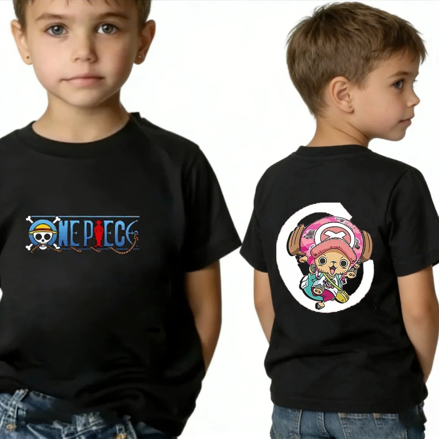 One Piece Boy's Girl's T Shirt Summer Kids Anime T-Shirt Luffy Zoro Nami Chopper Cute Clothes Cartoon Tees Birthday Gifts Tops-AMAZON FACTORY