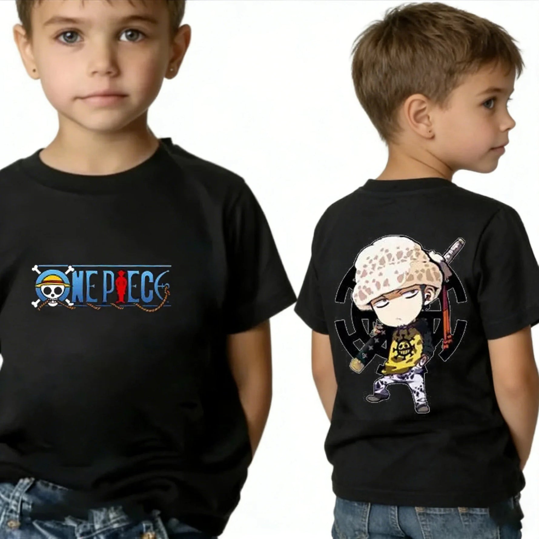 One Piece Boy's Girl's T Shirt Summer Kids Anime T-Shirt Luffy Zoro Nami Chopper Cute Clothes Cartoon Tees Birthday Gifts Tops-AMAZON FACTORY