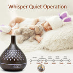 “Openwork Wooden Vase Essential Oil Diffuser with Remote Control and 7 LED Light Colors” - AMAZON FACTORY