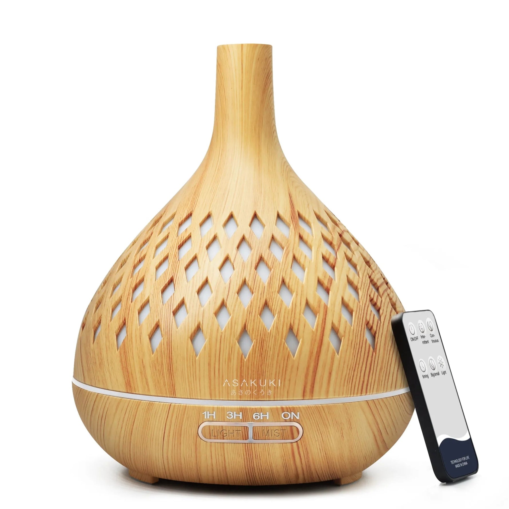 “Openwork Wooden Vase Essential Oil Diffuser with Remote Control and 7 LED Light Colors” - AMAZON FACTORY