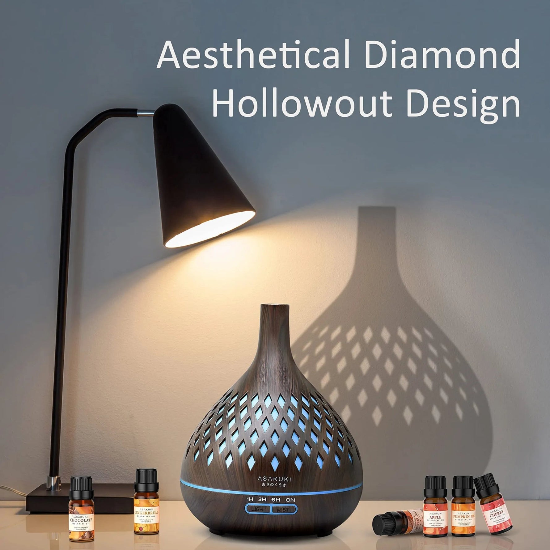 “Openwork Wooden Vase Essential Oil Diffuser with Remote Control and 7 LED Light Colors” - AMAZON FACTORY