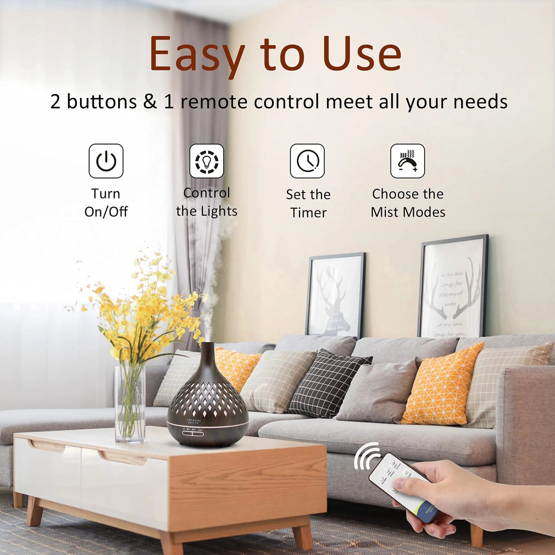 “Openwork Wooden Vase Essential Oil Diffuser with Remote Control and 7 LED Light Colors” - AMAZON FACTORY