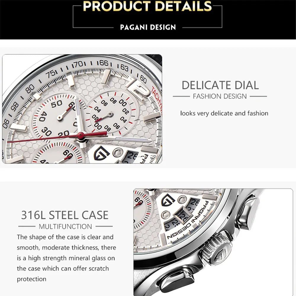 PAGANI DESIGN New PD-3306 Chronograph Men Watch Top Brand Classic Leather Waterproof Quartz Wristwatch for Man Gift Reloj Hombre-AMAZON FACTORY