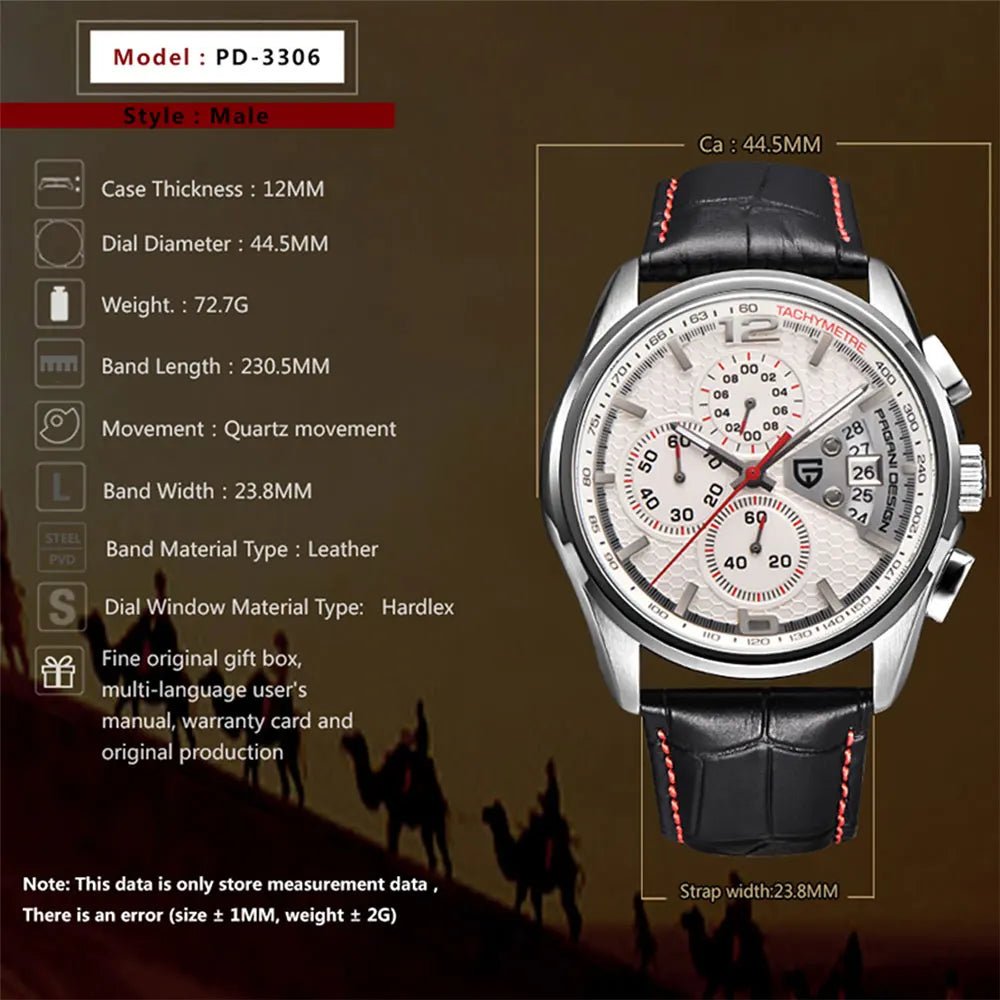 PAGANI DESIGN New PD-3306 Chronograph Men Watch Top Brand Classic Leather Waterproof Quartz Wristwatch for Man Gift Reloj Hombre-AMAZON FACTORY