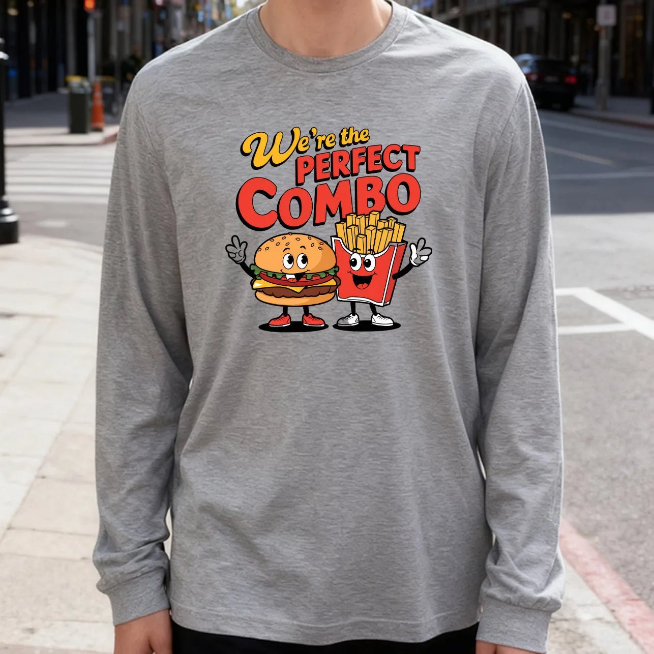Perfect Combo Men's Long Sleeve T-Shirt 180g 100% Cotton Printed Crew Neck Casual Daily Wear Soft and Breathable-AMAZON FACTORY