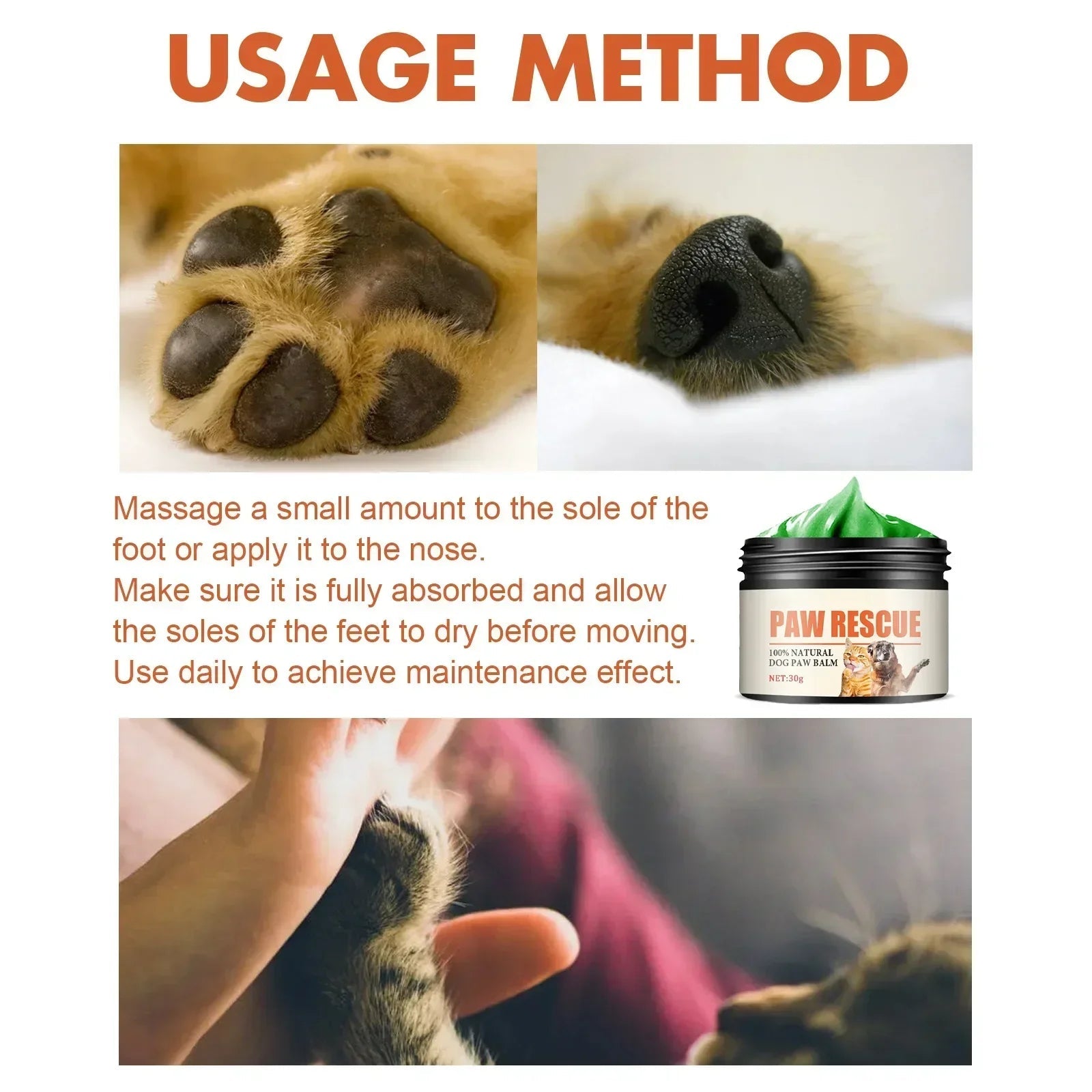 Pet Paw Cream Dog Cat Paw Cleaner Kitten Foot Washer Foot Cleaning Protection Moisturizer Pet Supplies Dry Healthy Care Balm 30g-AMAZON FACTORY