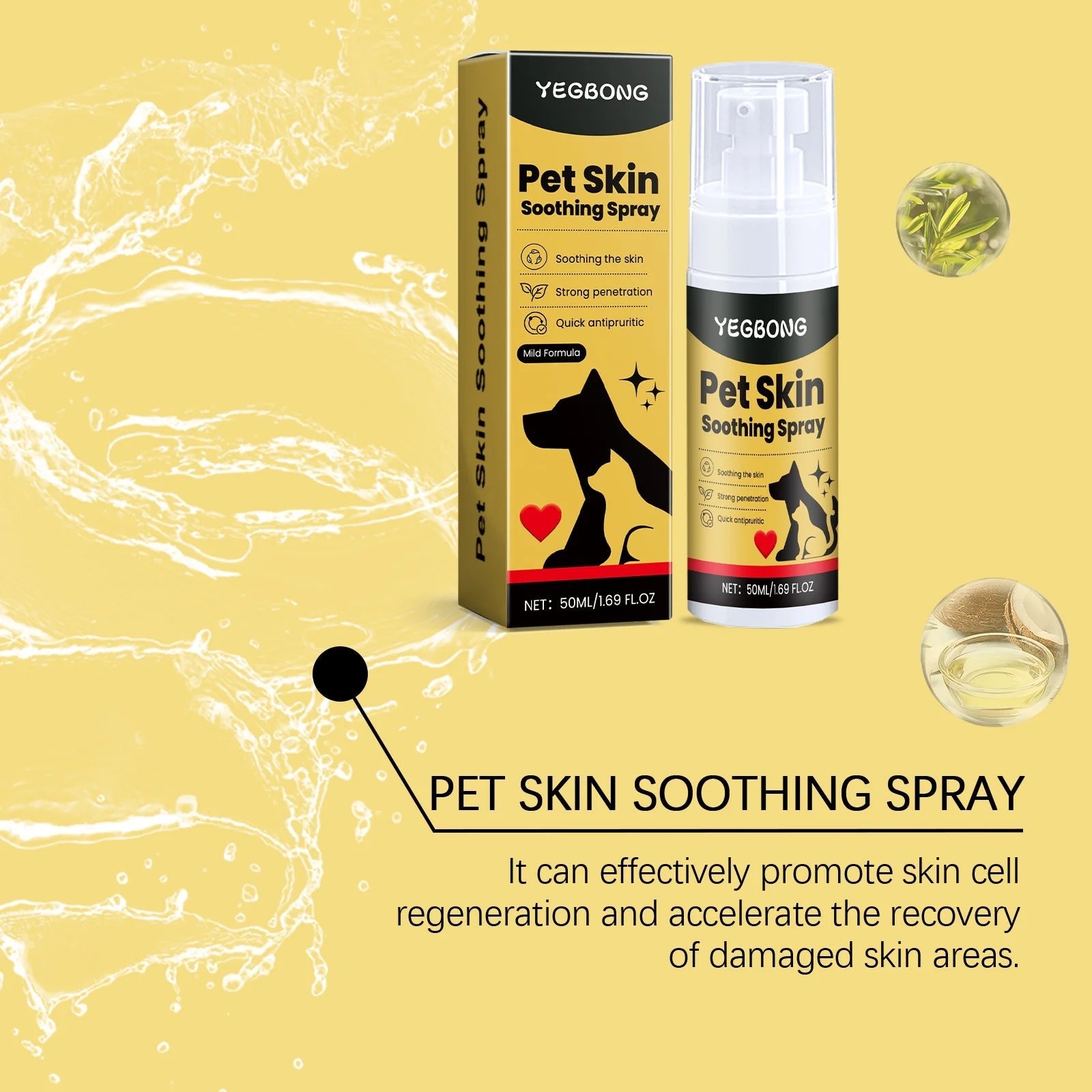 Pet Skin Care Spray Relieve Discomfort for Dogs Cat Flea Lice Control Alleviate Skin Scratching Licking Portable Pet Wound Spray-AMAZON FACTORY
