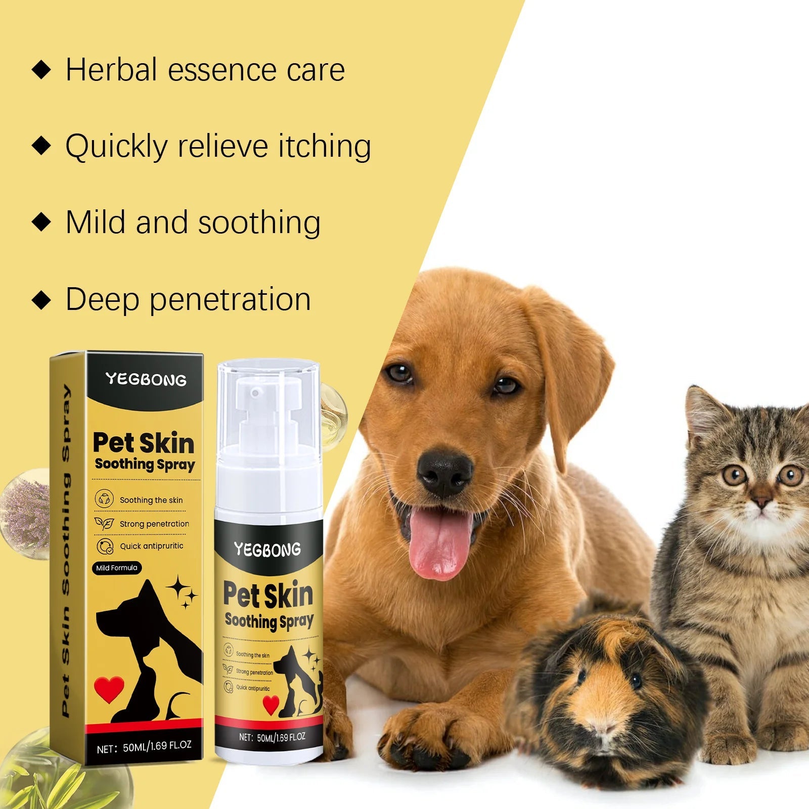 Pet Skin Care Spray Relieve Discomfort for Dogs Cat Flea Lice Control Alleviate Skin Scratching Licking Portable Pet Wound Spray-AMAZON FACTORY