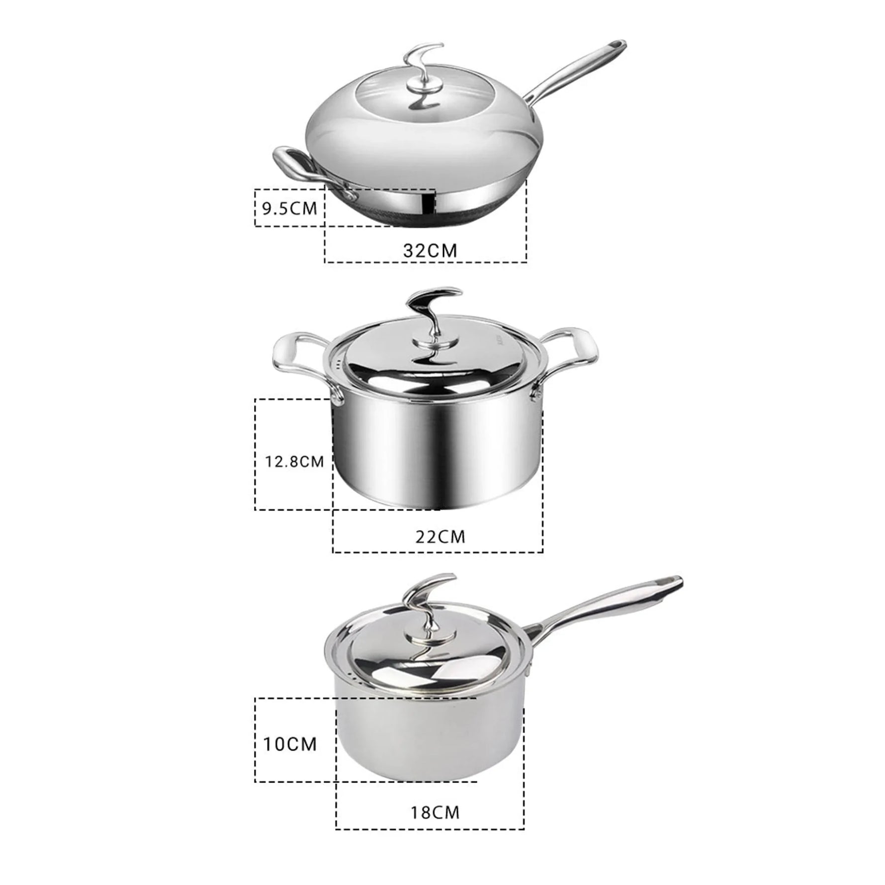 Piece Cookware Stainless Steel Ply Frying Pan, Milk, and Soup Pot with Lid-AMAZON FACTORY