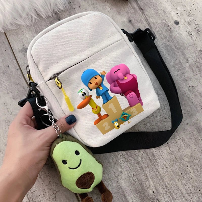 POCOYOES Shoulder Bag Anime Figure Boy Girl Crossbody Bags Kawaii Canvas Square Messager Women Men Travel Sport Birthday Gift-AMAZON FACTORY