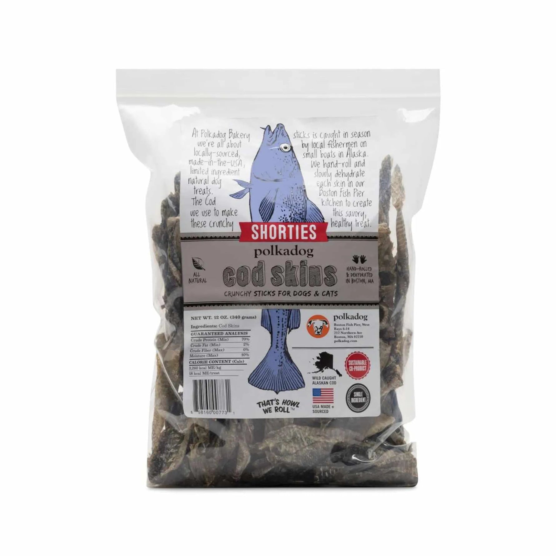 Polkadog Cod Skins Shorties Crunchy Dog and Cat Treats 12oz - AMAZON FACTORY