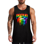 proud Rainbow Lips Pride Tank Top Male clothes t shirts Men's fitness t-shirt men clothings-AMAZON FACTORY