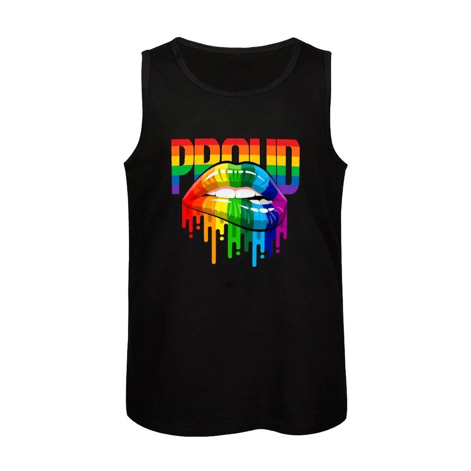 proud Rainbow Lips Pride Tank Top Male clothes t shirts Men's fitness t-shirt men clothings-AMAZON FACTORY