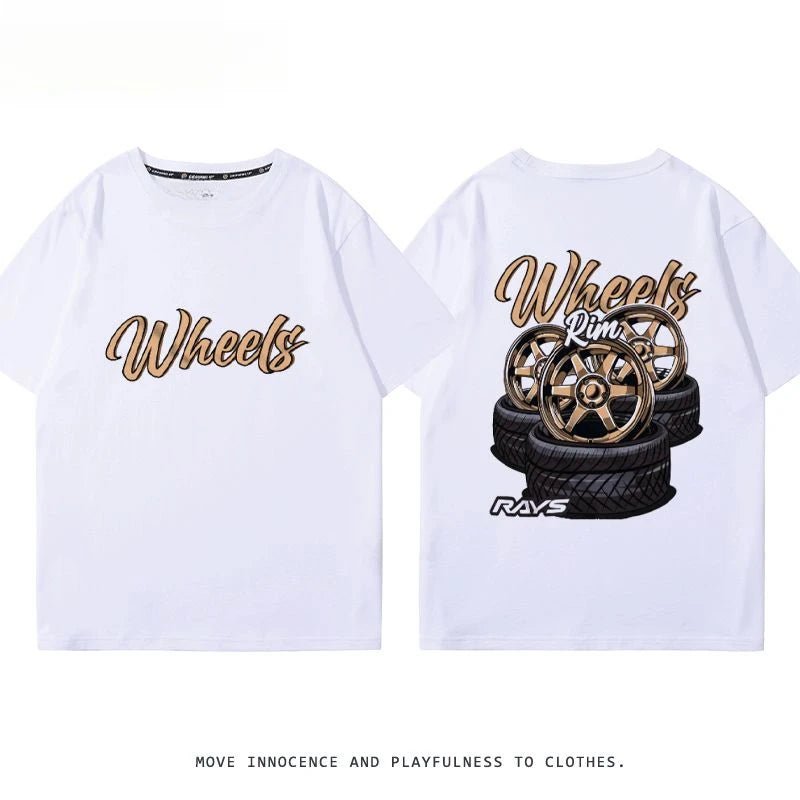 RA Wheel Rim TE37 Wheel Hub Modified Car Short Sleeve Men's and Women's Summer Cotton Japanese Versatile T-Shirt Tide Ins-AMAZON FACTORY
