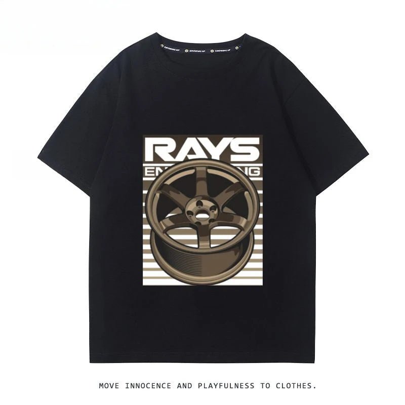 RA Wheel Rim TE37 Wheel Hub Modified Car Short Sleeve Men's and Women's Summer Cotton Japanese Versatile T-Shirt Tide Ins-AMAZON FACTORY