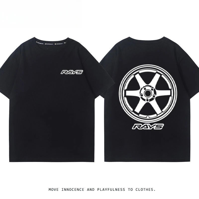 RA Wheel Rim TE37 Wheel Hub Modified Car Short Sleeve Men's and Women's Summer Cotton Japanese Versatile T-Shirt Tide Ins-AMAZON FACTORY