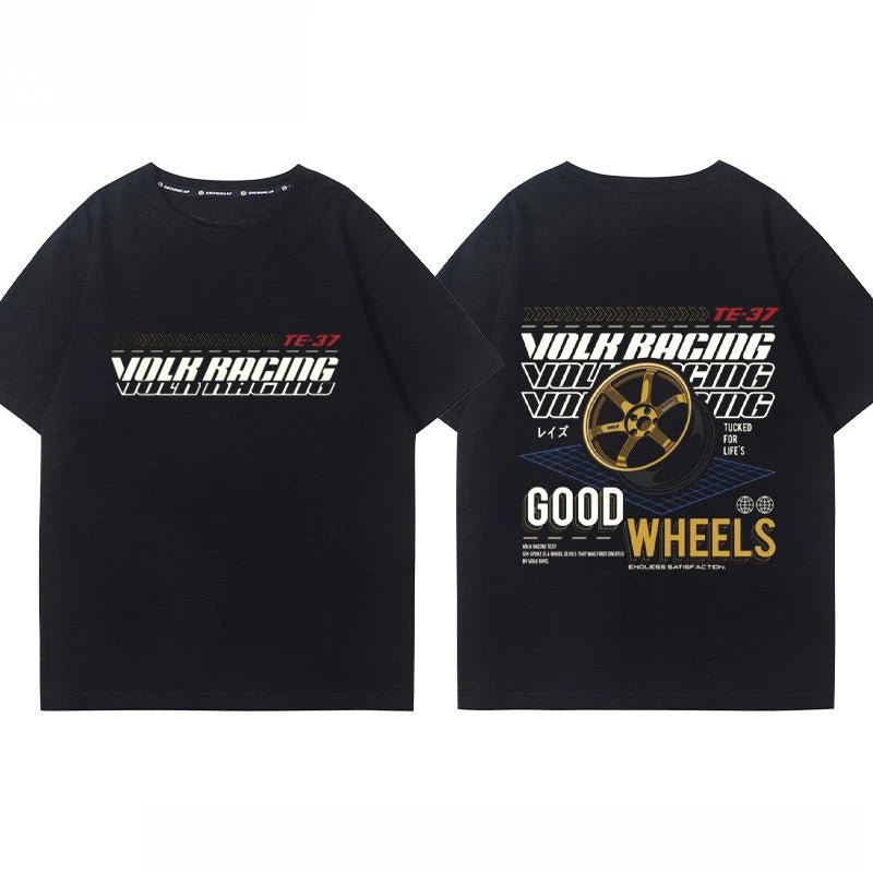 RA Wheel Rim TE37 Wheel Hub Modified Car Short Sleeve Men's and Women's Summer Cotton Japanese Versatile T-Shirt Tide Ins-AMAZON FACTORY