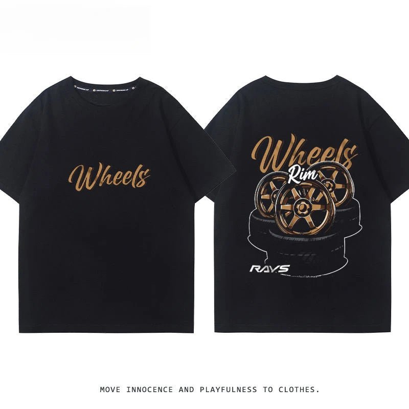 RA Wheel Rim TE37 Wheel Hub Modified Car Short Sleeve Men's and Women's Summer Cotton Japanese Versatile T-Shirt Tide Ins-AMAZON FACTORY