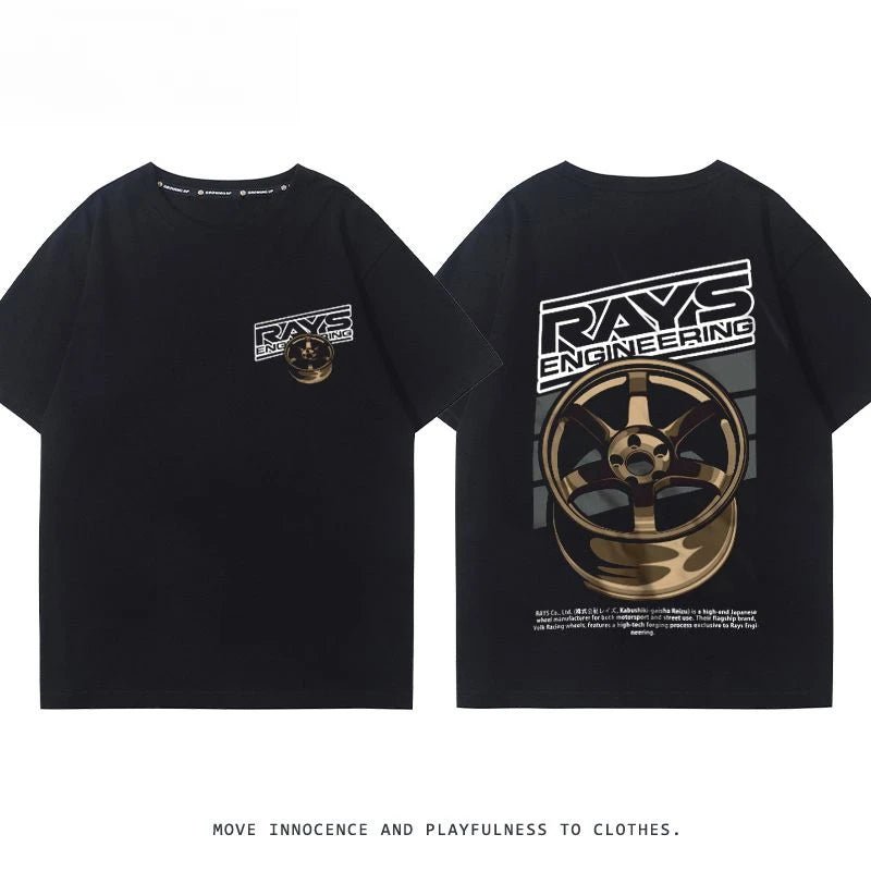 RA Wheel Rim TE37 Wheel Hub Modified Car Short Sleeve Men's and Women's Summer Cotton Japanese Versatile T-Shirt Tide Ins-AMAZON FACTORY