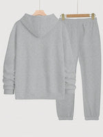 Real Women Hustle Hard Hoodie Sweatpants Set Gray Casual Sportswear-AMAZON FACTORY