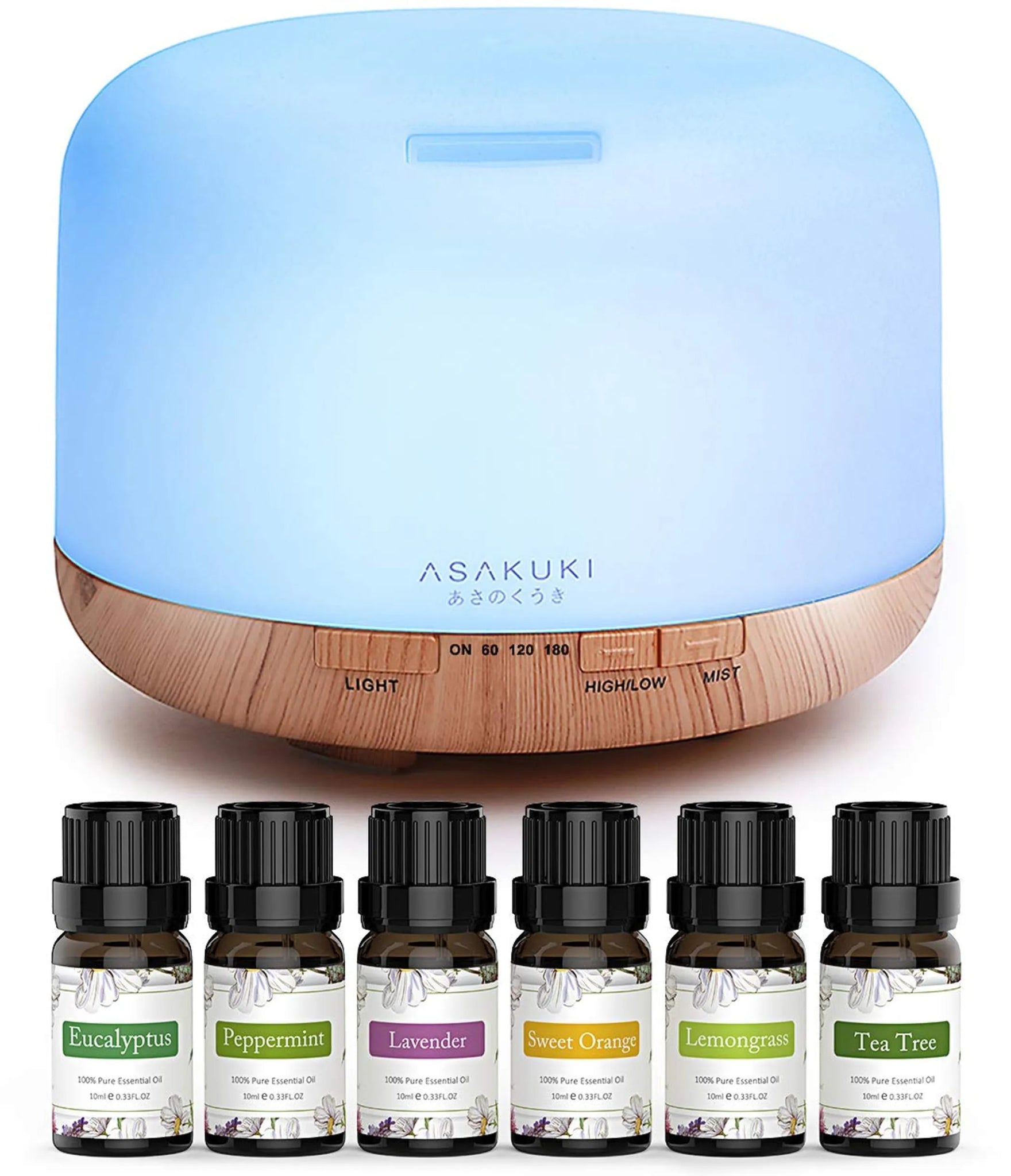 Rock Light Wood Essential Oil Diffuser with "Essential Oils Set - AMAZON FACTORY
