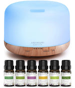 Rock Light Wood Essential Oil Diffuser with "Essential Oils Set - AMAZON FACTORY