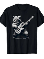 Rocky Bear Bassist Concert Music Festival Cool T-Shirt for Men Casual Short Sleeve Fun Pattern-AMAZON FACTORY