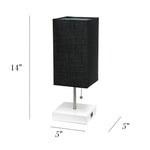 Simple Designs Petite White Stick Lamp with USB Charging Port and Fabric Shade - AMAZON FACTORY