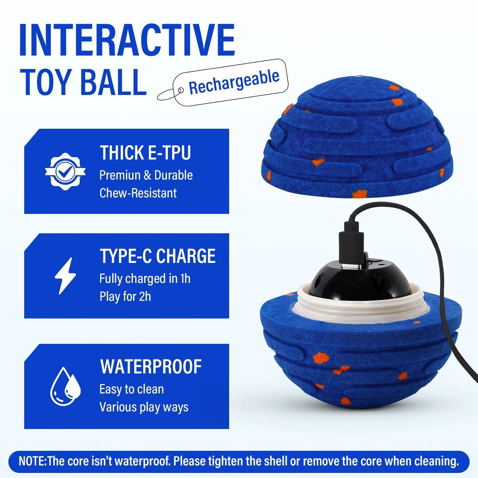 Smart Interactive Dog Toy, E-TPU Toy Ball for Aggressive Chewers, Automatic Moving, Rechargeable Ball for Small/M-AMAZON FACTORY