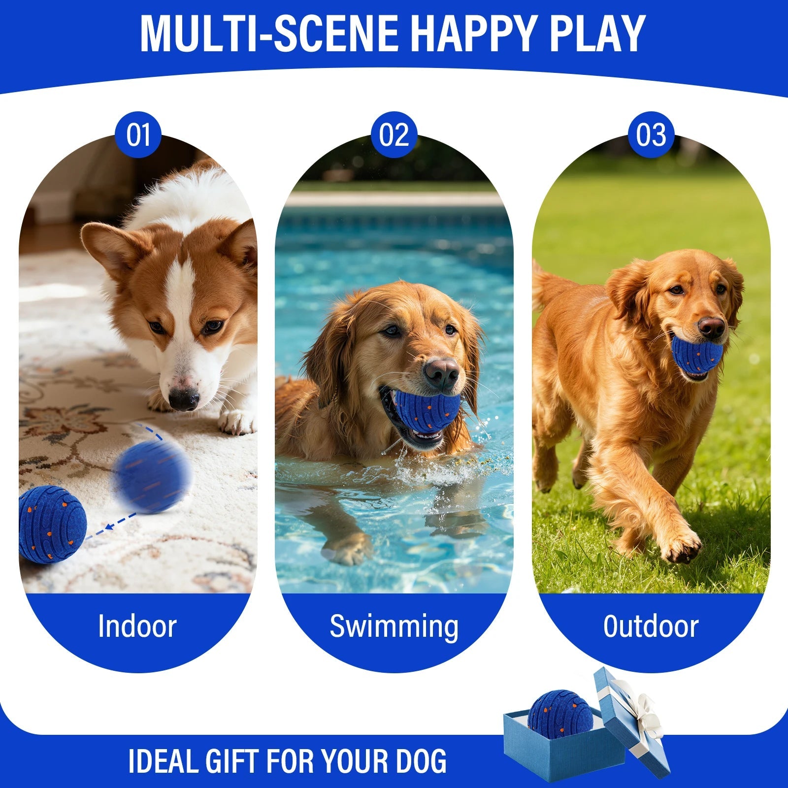 Smart Interactive Dog Toy, E-TPU Toy Ball for Aggressive Chewers, Automatic Moving, Rechargeable Ball for Small/M-AMAZON FACTORY