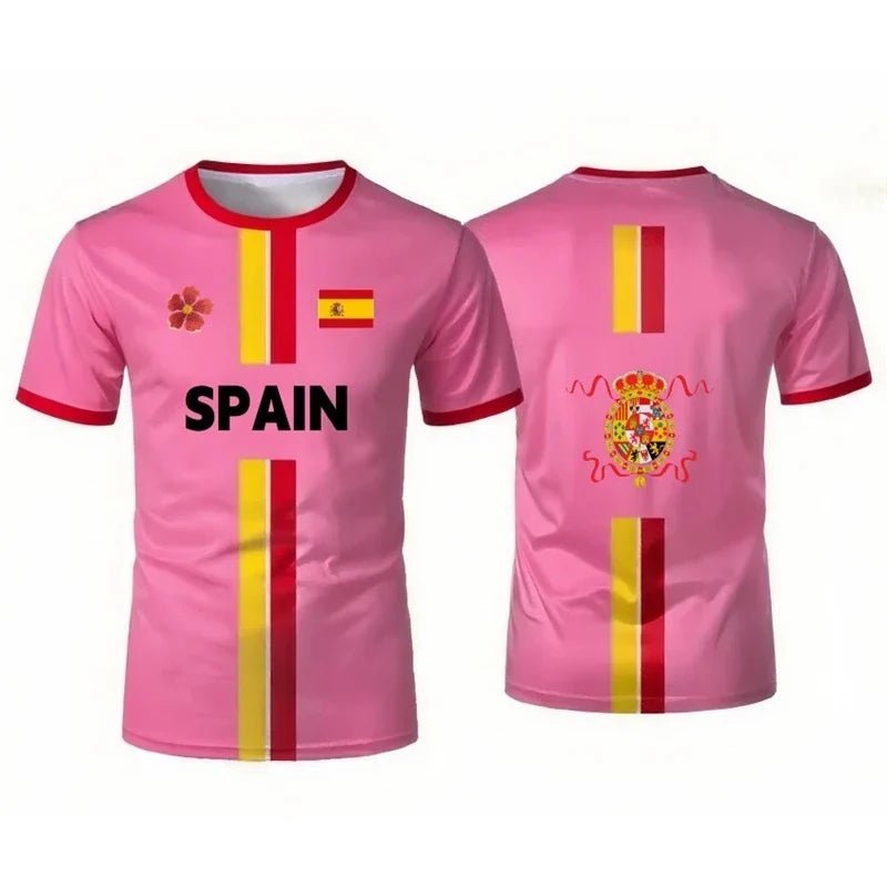 Spain Football Jerseys with Flag Graphics National Emblem T-Shirts Jerseys Smart Casual Wear Oversized T-Shirts Family Kids Tees-AMAZON FACTORY