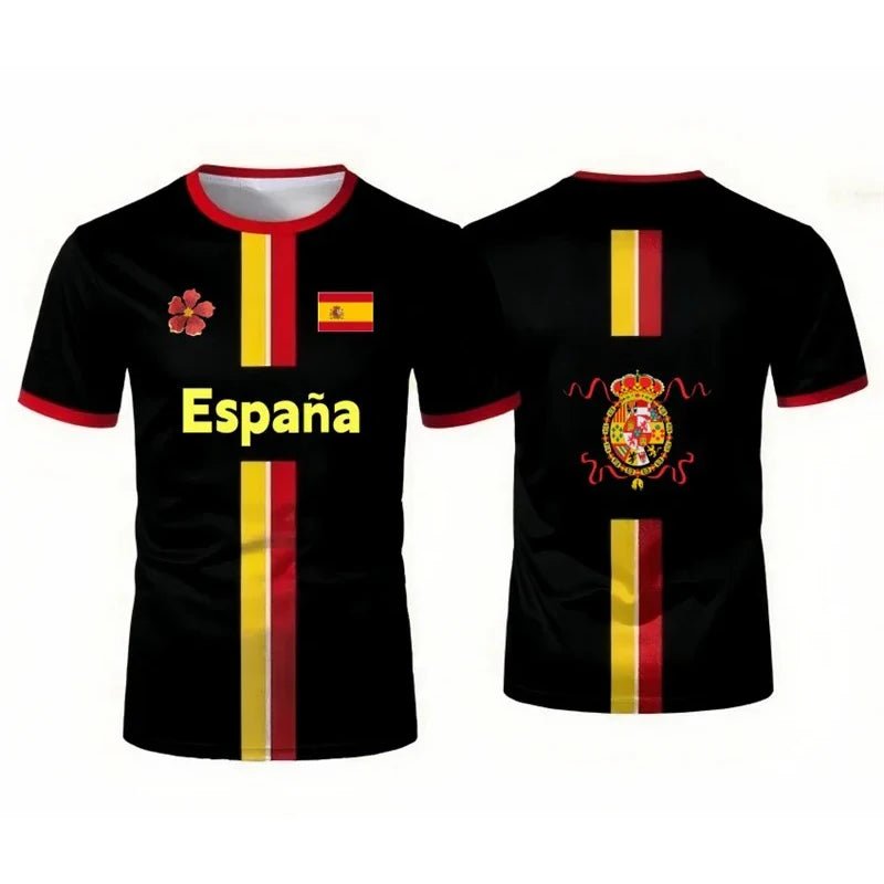 Spain Football Jerseys with Flag Graphics National Emblem T-Shirts Jerseys Smart Casual Wear Oversized T-Shirts Family Kids Tees-AMAZON FACTORY