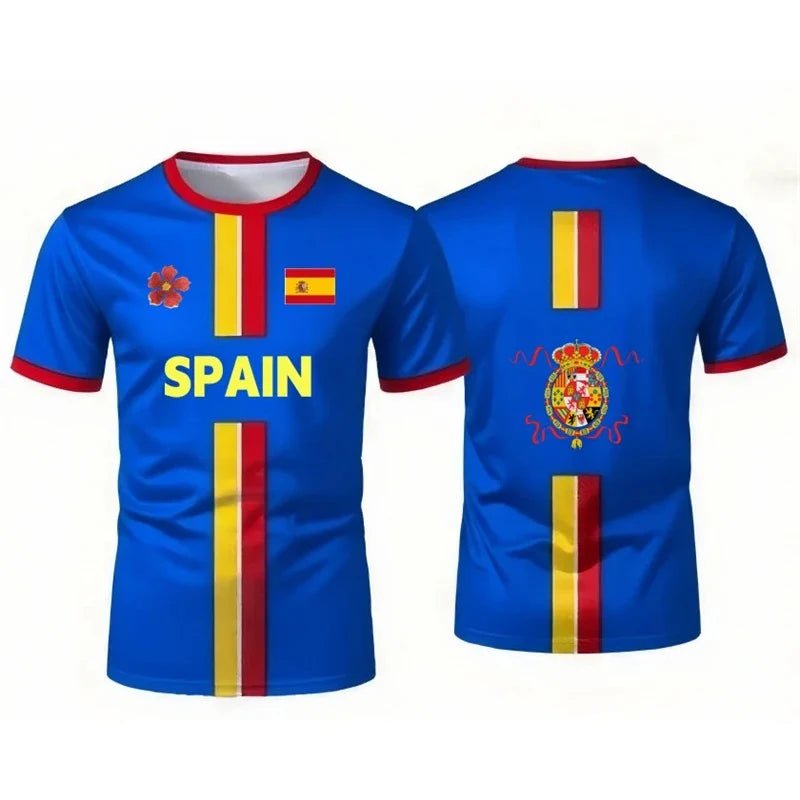 Spain Football Jerseys with Flag Graphics National Emblem T-Shirts Jerseys Smart Casual Wear Oversized T-Shirts Family Kids Tees-AMAZON FACTORY