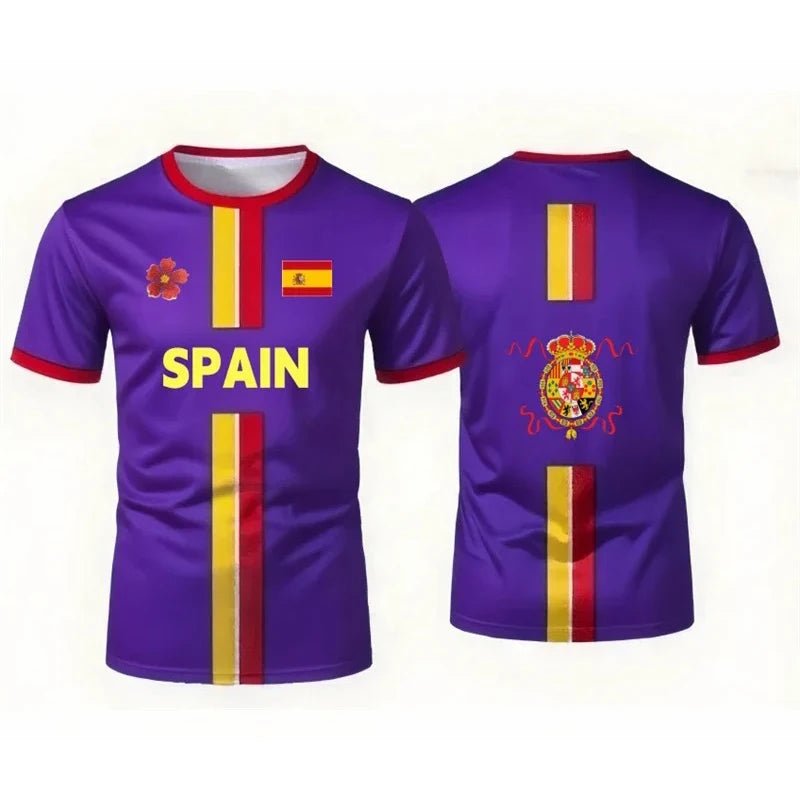 Spain Football Jerseys with Flag Graphics National Emblem T-Shirts Jerseys Smart Casual Wear Oversized T-Shirts Family Kids Tees-AMAZON FACTORY