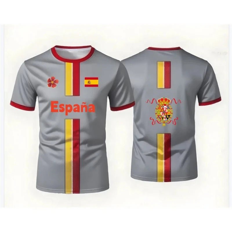 Spain Football Jerseys with Flag Graphics National Emblem T-Shirts Jerseys Smart Casual Wear Oversized T-Shirts Family Kids Tees-AMAZON FACTORY