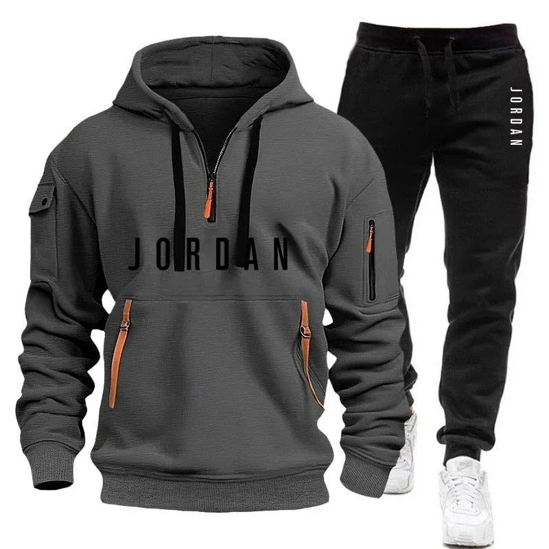 Spring and Autumn Men's Sweatshirt Set, Fashionable and Casual Set, Windproof Thickened Men's Sportswear and Pants 2-piece Set-AMAZON FACTORY