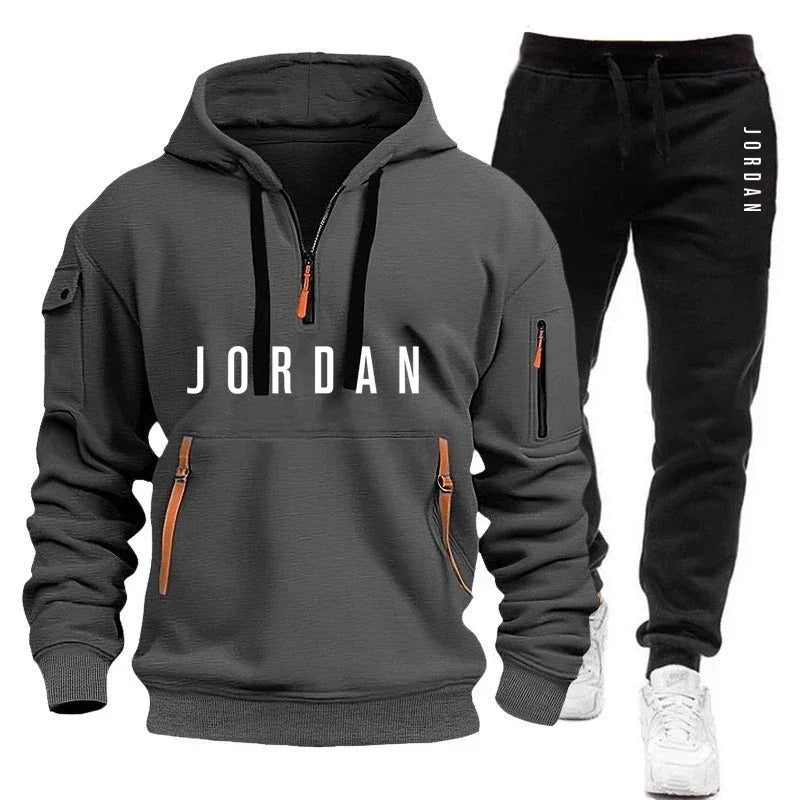 Spring and Autumn Men's Sweatshirt Set, Fashionable and Casual Set, Windproof Thickened Men's Sportswear and Pants 2-piece Set-AMAZON FACTORY