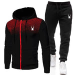 Spring Autumn New Men's 2-Piece Set, Casual Sportswear Printed Hooded Zipper Jacket & Pants, Fashion Men's Outfit-AMAZON FACTORY