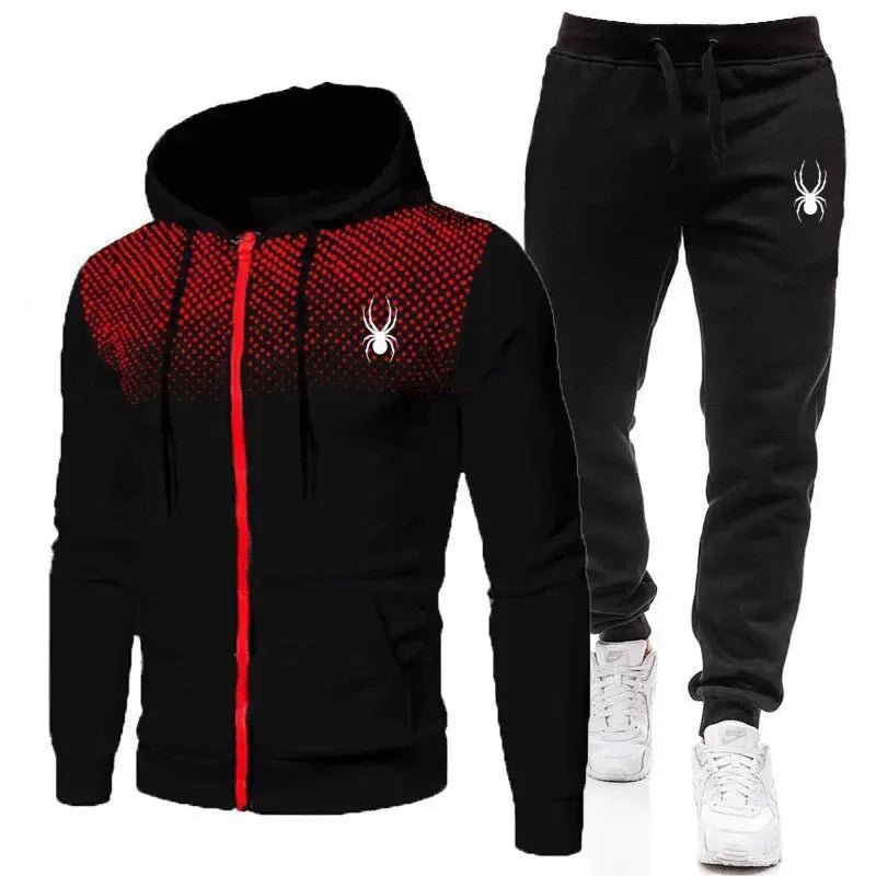Spring Autumn New Men's 2-Piece Set, Casual Sportswear Printed Hooded Zipper Jacket & Pants, Fashion Men's Outfit-AMAZON FACTORY
